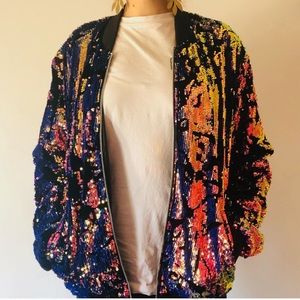 ASOS Sequin Rainbow Bomber Jacket Medium